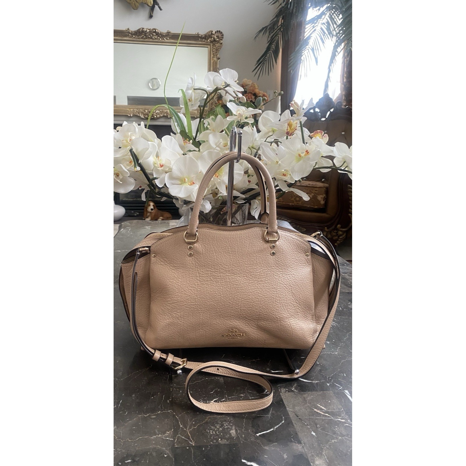 Coach Drew Beechwood /Gold Pebble Leather Satchel Shoulder Bag 67711 Euc! $450